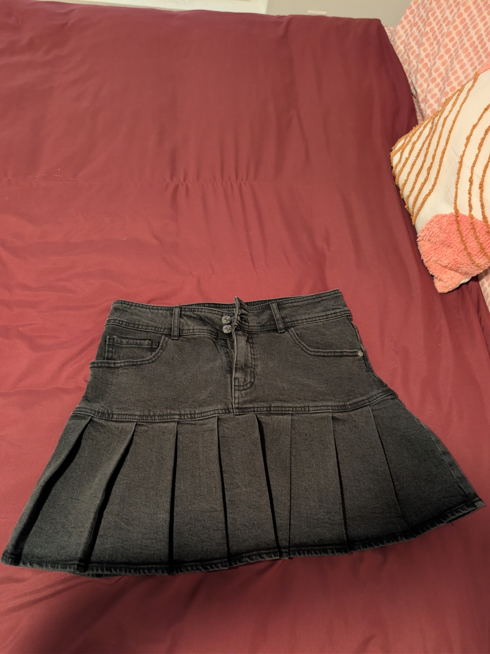wild fable Black Pleated Denim Mini Skirt